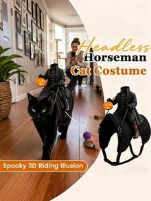 1pc Halloween Funny Pet Costume, Headless Horseman Rider Design With Pumpkin Lantern, Creative Dog Cat Dress Up Outfit For Party, Cosplay & Photo Props - Multicolor - View 3