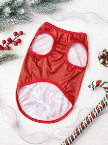 PETSIN 1pc Pet Christmas Reindeer & Snowflake Pattern Breathable Lightweight Dog Vest, Red - Multicolor - View 7