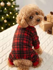 PETSIN 1pc Plaid Fleece Warm Jumpsuit Outfit For Medium Small Dog Breeds Like Poodle - Multicolor - View 3
