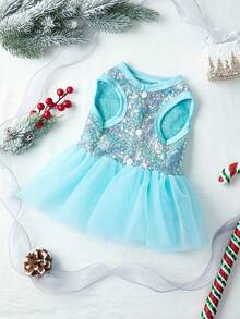 PETSIN Christmas Party Sparkly Sequin & Blue Mesh Pet Skirt - Multicolor - View 10