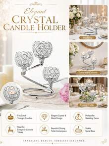 1 PC Gold/Silver Crystal Candle Holder - 3 Arm Elegant Centerpiece With Metal Base | Shining Tea Light Votive For Wedding, Anniversary, Table Decor - multicolor - View 7