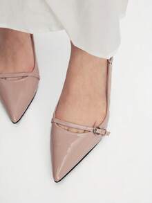 Mnmlis Naked Pink Bright Patent Leather Rear Empty High-Heeled Sandals Women's, Front Stilettos Metal Buckle Pointed Thin Heel Gentle Dating Shoe - Naked pink - View 8