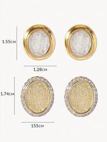 Opalesca Two Styles Of Oval Glitter Stud Earrings, Gold/Silver Frame, Shiny Egg Surface, Minimalist Daily Earrings - color matching - View 12