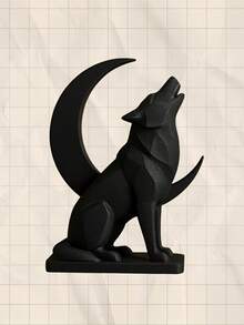 Gothic Wolf And Crescent Moon Figurine Ornament Abstract Howling Wolf Statue For Home Desktop Shelf Decor - multicolor - View 2