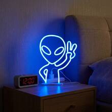 Teckwe Alien Neon Sign Lights - Blue LED Alien Head Decorative Light, USB Or Battery Operated, Desktop & Wall Hanging Neon Lamp For Game Room, Bedroom, Man Cave, Bar, Halloween, Party & Gift - Alien - View 3