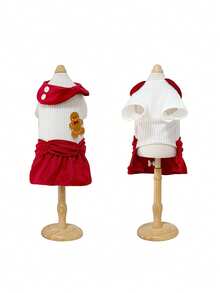 PETSIN Christmas Gingerbread Dog Dress Cute Bow Pet Holiday Costume Winter Outfit For Small Cat Puppy - White - View 11