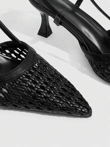 CUCCOO SZL 女款時尚尖頭鏤空編織後扣高跟鞋，適合晚宴與派對穿著 - 黑色 - 查看 5