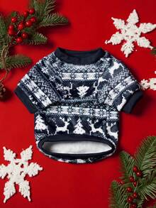 PETSIN 1 Pet Christmas Cat Dog Universal Navy Blue Reindeer Snowflake Fair Island Print Plush Warm And Comfortable Dog Christmas - Multicolor - View 10