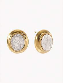 Opalesca Two Styles Of Oval Glitter Stud Earrings, Gold/Silver Frame, Shiny Egg Surface, Minimalist Daily Earrings - color matching - View 7
