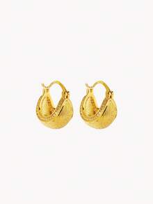 Opalesca Two Retro Matte Texture C-Ring Earrings, Half-Circle Diamond-Set Small Gold Bean Ear Buckles, Light Luxury And Versatile Semi-Round Stud Earrings. - Brushed gold - View 9