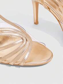 CUCCOO SZL Champagne Gold Strap Back Empty High Heel Sandals Women's Summer Temperament Open-Toed Strap Party Fairy Shoes - Champagne gold - View 5
