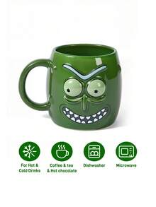 Rick and Morty X SHEIN 綠色立體趣味臉陶瓷馬克杯 600ml/20oz 大容量水杯，居家辦公咖啡茶杯，成人創意趣味禮品水杯組，男女通用日常飲水杯 - 綠色 - 查看 3