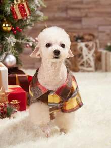 PETSIN 1pc Christmas Pet Plaid Fleece Patchwork Shirt, Warm For Autumn/Winter - Multicolor - View 10