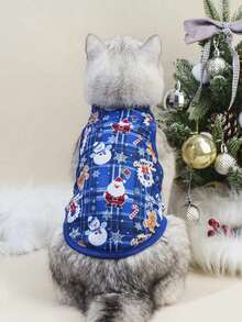 PETSIN 1pc Pet Christmas Santa Snowflake Blue Vest - Multicolor - View 5