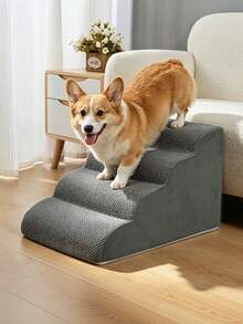 1pc Pet Stairs For Small Dogs & Cats, Non-Slip Foam Steps For Bed Sofa With Removable Washable Cover, Sturdy Climbing Ladder For Puppy Kittens, Senior Pet Home Essential - Multicolor - View 5