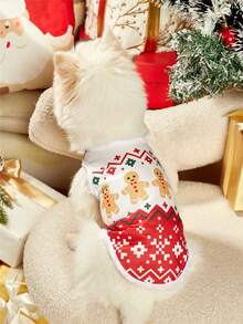 PETSIN 1pc Pet Christmas Red Gingerbread Cute Geometric Fairisle Pattern Print Dog Vest - Multicolor - View 8