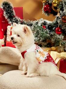 PETSIN 1pc Pet Christmas Red Gingerbread Cute Geometric Fairisle Pattern Print Dog Vest - Multicolor - View 9
