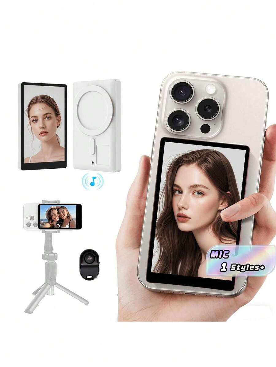 1pc Upgraded Magnetic Vlog Selfie Monitor Screen,HD Wireless Rear‑Camera Viewfinder With Built‑In Remote & Speaker,Compatible With IOS & Android,Content Creation Tool For Live Streaming,Selfie,Video Recording - Built-in 3.97-inch Speakers - View 1