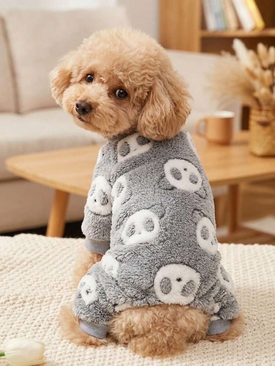 PETSIN 1pc Pet Panda Pattern Fleece Thermal Jumpsuit , Suitable For Toy Poodle And Other Medium - Multicolor - View 1