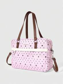 ROMWE Anime Cute Pink Star Polka Dot Pain Bag Shoulder Bag, Transparent Window Note Pendant Handbag, Lucky Four-Leaf Clover College Style Girl Large-Capacity Tote - Pink - View 4