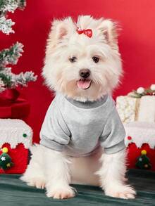 PETSIN 1件裝寵物聖誕貓狗通用線條插畫聖誕樹印花灰色搖粒絨保暖舒適狗用聖誕裝 - 彩色 - 查看 10