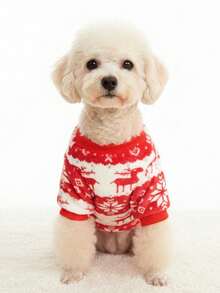 PETSIN 1 pieza Sudadera para mascotas con patrón de ciervo navideño & copos de nieve, franela - Multicolor - Ver 10
