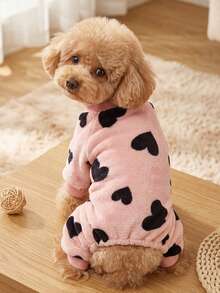 PETSIN 1 Pet Cat/Dog Pink Sherpa Wool Warm Printed Flannel Jumpsuit, Universal Size - Multicolor - View 4