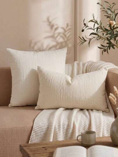 Cirelle 1 buc/2 buc Huse pentru pernă decorativă din chenille cu textură verticală, pentru toate anotimpele, culoare uni, dungate, pătrate, decor neutru minimalist farmhouse boho pentru canapea, dormitor, fereastră bay window și pensiune, fără umplutură