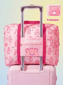 SHEIN X Care Bears 卡通熊可折疊旅行托特包，大容量聚酯纖維手提包，附行李箱套筒，可折疊設計，適合旅行、商務攜帶衣物與日常用品 - 粉玫紅 - 查看 2