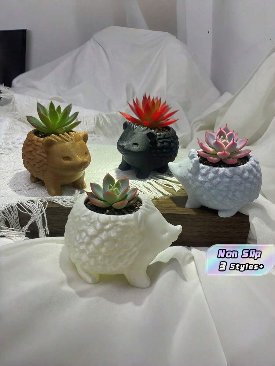 1PC Small Size Durable Non Slip Waterproof Rustproof Scratch Resistant Realistic Hedgehog Shape Modern Style Cute Succulent Plant Pot Planter Desktop Desk Home Office Bookshelf Window Sill Decor Garden Gift Housewarming Birthday - multicolor - View 1