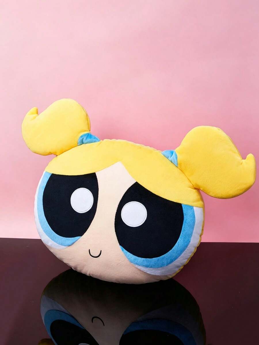 THE POWERPUFF GIRLS X SHEIN 可爱泡泡图案毛绒枕头，靠垫，情人节，Y 2 K - 黃色 - 查看 1