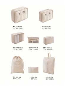 Found Favorite Travel Bag Set Of 8 Pieces, Luggage Storage Bag, Including Clothing, Shoes And Socks Classification Bag, Portable Travel Essentials - Beige - View 2
