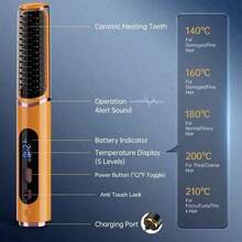 Teckwe Portable Wireless Straight Hair Comb, LED Digital Display Screen, USB Charging Interface, Lightweight And Compact Design, Suitable For Home And Travel Use, Women's Curling Iron, Power On/Off Prompt Sound, Halloween Style, 4000mAh Rechargeable Battery - Multicolor - View 13