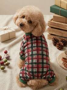 PETSIN 1pc Christmas Style Pet Fleece Pet Jumpsuit, Soft, Comfortable, Warm, And Anti Shedding Pet Clothing - Multicolor - View 2