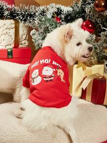 PETSIN 1 Pc Pet Christmas "Hohoho" Cartoon Print Cute Red Fleece Pullover - Multicolor - View 5