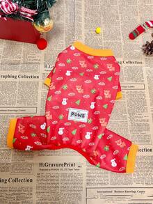 PETSIN Christmas Pet Dog Jumpsuit Pajamas 4‑Legged Xmas Print Warm Holiday Outfit For Small Puppy Cat - Multicolor - View 12