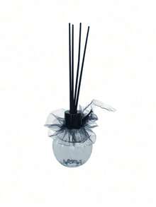 Haus Hana Light Green Vertical Striped Glass Reed Diffuser Bottle With Black Tulle Bow, Rattan Stick Home Fragrance Container, Long Lasting Air Freshener For Bathroom Bedroom, Father's Day & Eid Al-Adha Indoor Decorative Aroma Ornament - multicolor - View 10