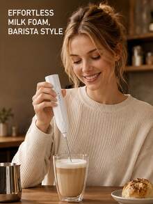 Rechargeable Handheld Milk Frother, Electric Coffee Frother Wand With Replaceable Whisk Heads, One‑Touch Soft‑Grip Drink Mixer, Easy To Clean For Latte, Cappuccino, Matcha, Hot Chocolate & Protein Shakes(300mAh) - Multicolor - View 7