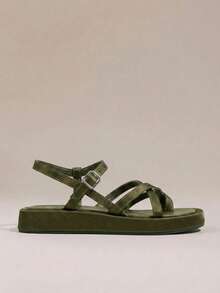 HighSole Spring And Summer New Multi-Belt Cross Back Buckle Design Open Platform Simple Versatile Wind Green Women's Sandals Daily Commuting Shopping Wear - Dark Green - View 2
