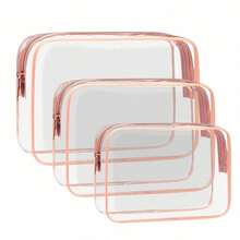 Found Favorite 1/3/6/9 Transparent Cosmetic Bag, Portable Travel Toiletry Bag With Zipper, Transparent Organizer Bag, PVC Cosmetic Storage Bag - Pink - View 14
