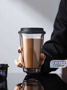 1pc 350ml Double-Layer Glass Coffee Cup With Silicone Lid, Reusable Thermal Insulation For Hot & Cold Drinks, Suitable For Morning Use - Multicolor - View 1