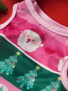 PETSIN 1pc Pink Edge Splicing Pink Green Stripe Tank Top, Santa Claus/Christmas Tree/Snowman Elements Gather For Christmas Pet Skin Friendly Breathable Tank Top - Multicolor - View 10