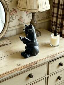 1PC Glasses Wearing Reading Cat Statue Desk Decor Modern Minimalist Artistic Intellectual Book Lover Creative Gift For Friend Colleague Office Home Study Room Aesthetic Ornament Smart Fashion Resin Craft Calming Reading Companion - multicolor - View 5