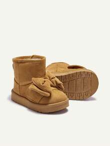 Cozy Pixies Girls Camel Cute Simple Bow Decor Round Toe Flat Comfortable Casual Slip-On High-Top Fleece Lined Warm Winter Snow Boots - Camel - View 4