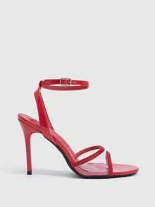 CUCCOO SZL Patent Leather Transparent Splicing Strap Buckle Stiletto Sandals, Commuter Workplace Model - Red - View 6