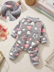 PETSIN 1pc Pet Cat Dog Fleece Warm Heart & Star Print Flannel Jumpsuit - Multicolor - View 2