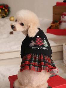 PETSIN 1pc Christmas Contrast Plaid Pet Dress - Multicolor - View 6