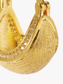 Opalesca Two Retro Matte Texture C-Ring Earrings, Half-Circle Diamond-Set Small Gold Bean Ear Buckles, Light Luxury And Versatile Semi-Round Stud Earrings. - Brushed gold - View 11