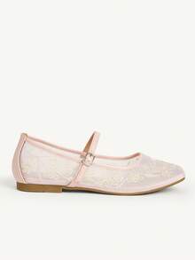 CUCCOO CHICEST Women Shoes New Chinese Style Gentle Style Women Spring And Summer Travel Dating Mesh Yarn Flower Embroidery Solid Color Round Toe Flat Bottom Mary Jane - Baby Pink - View 3