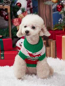 PETSIN 1 PC Christmas Pet Knitted Sweater For Winter,Reindeer Pattern Design,Suitable For Cats And Small To Medium-Sized Dogs - red green - View 7